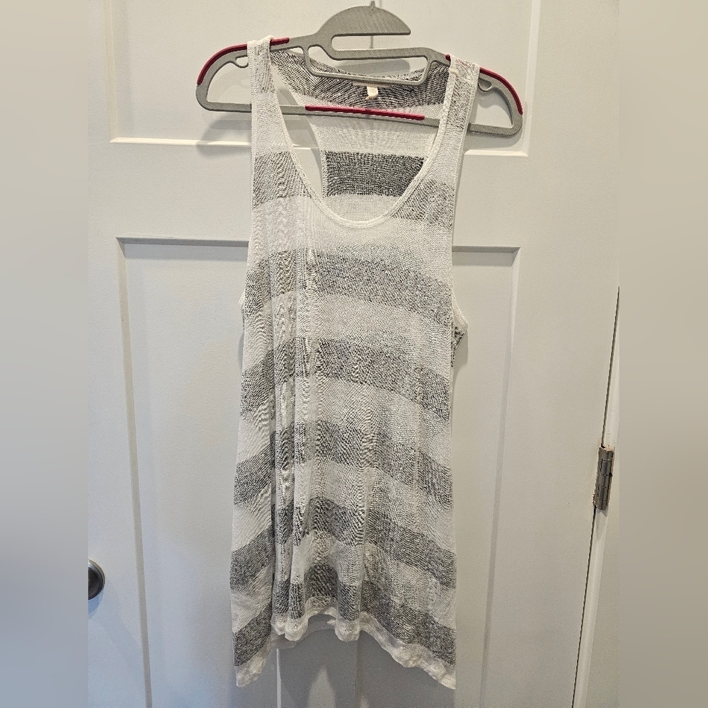 Eileen Fisher XS Organic Linen Blend Striped Tank Dress Gray White Grey Eileen
